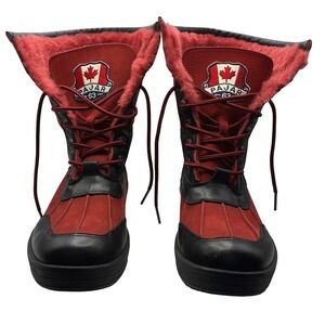 Pajar Canada Winter Boots Women Size 10 Red Black Leather Faux Fur Pristine Cond